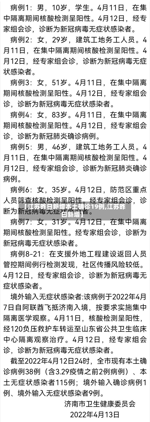 【江苏昨日新增本土确诊19例,江苏昨曰新增】