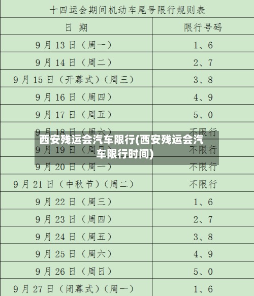 西安残运会汽车限行(西安残运会汽车限行时间)