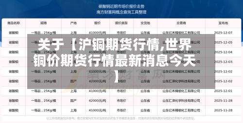 关于【沪铜期货行情,世界
铜价期货行情最新消息今天】