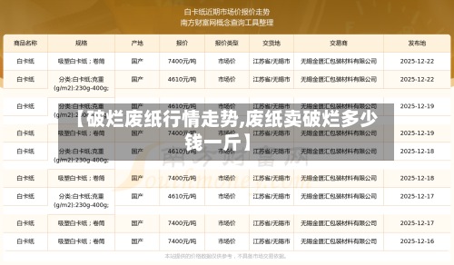 【破烂废纸行情走势,废纸卖破烂多少钱一斤】