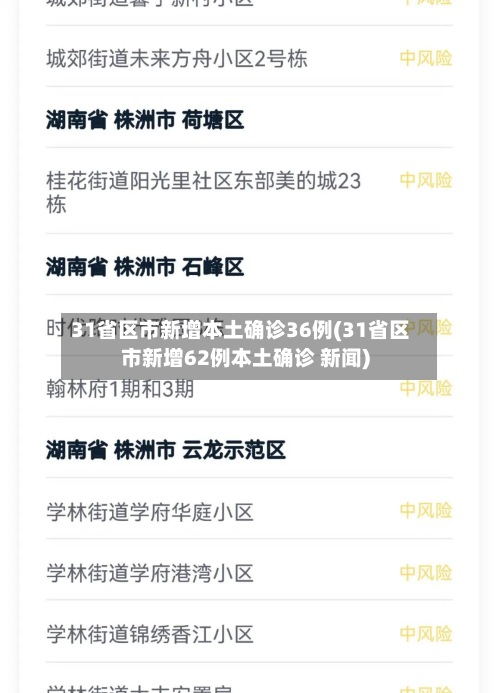 31省区市新增本土确诊36例(31省区市新增62例本土确诊 新闻)